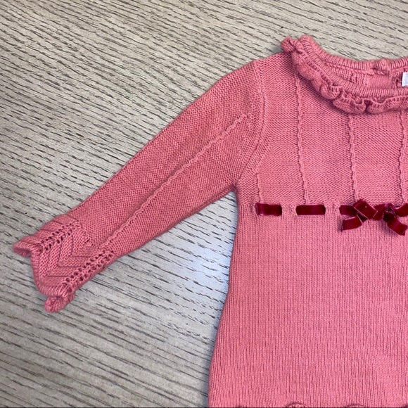 Pink knit long sleeve dress with matching hat - Picture 4 of 7